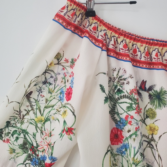 Umgee Floral Off Shoulder Top Blouse Womens Large Boho Peasant Bell Sleeve - Picture 2 of 11